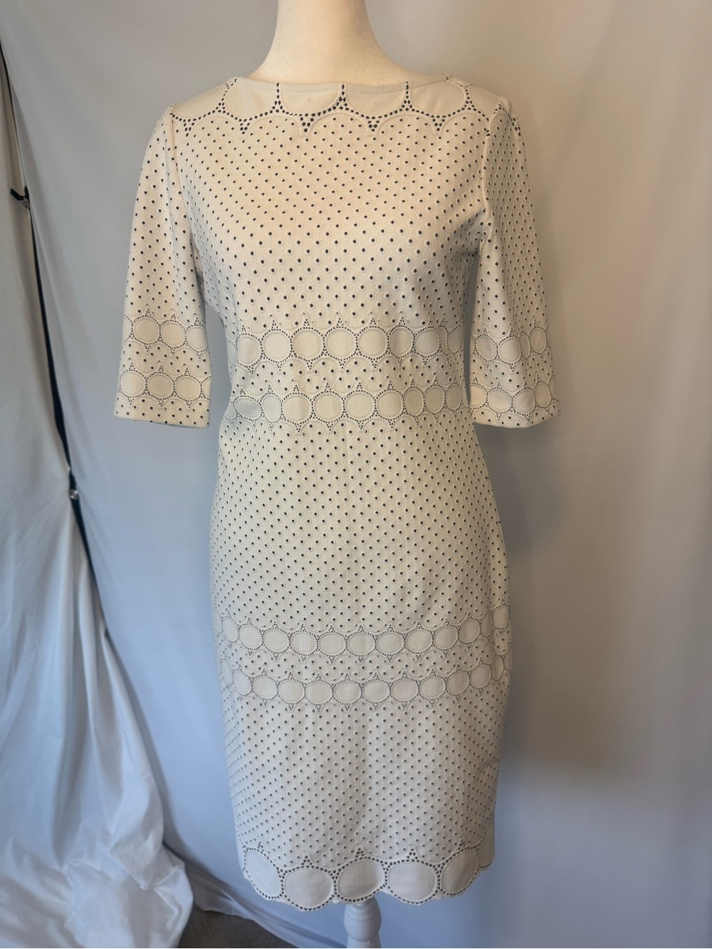 julia jordan Cream Eyelet Lace Detail Midi Sheath Dress Zip Up Back